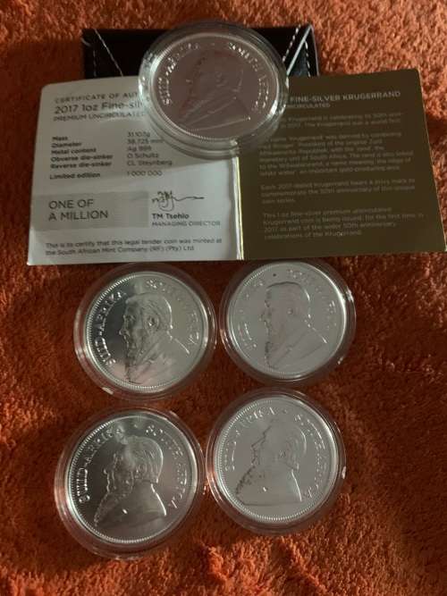 Silver 1oz Krugerrands set from 2017 to 2021